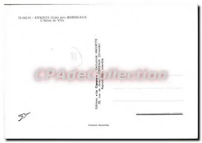 Eysines (Gde) perto de Bordeaux — O Hotel de Ville — Edições « La Cigogne » — Verso