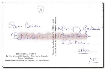 Béziers — Lembrança — Sté des Cartas Postais APA — Verso