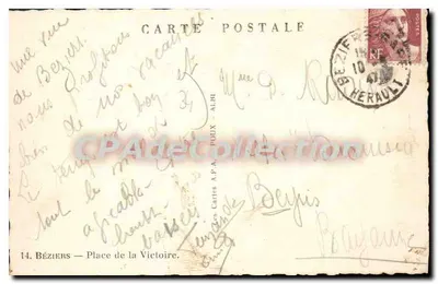 Béziers — Praça da Vitória — editor A.P.A. n°14 — Verso