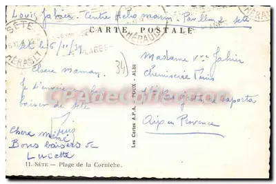 Sète — Plaża Corniche — Karty A.P.A. - POUX — Rewers
