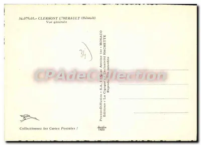 Clermont-l'Hérault — Vue générale — Presses-Diffusion S.A. & Éditions La Cigogne — Verso