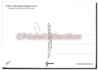 Saint-André-de-Sangonis — Plac targowy z ratuszem na tle — Wydawnictwo La Cigogne — Rewers
