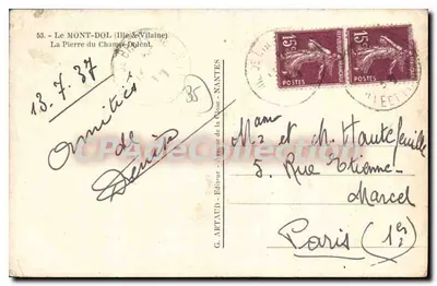 O Mont-Dol (Ille-et-Vilaine) — A Pierre du Champ-Dolent — G. Artaud, Editor — Verso