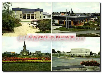 Chartres-de-Bretagne — vista da prefeitura, da igreja, do centro comercial « Le Bretagne » — Edição La Cigogne