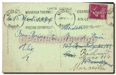 Allevard-les-Bains - O Parque e o Cassino — Bilhete postal antigo de Coleção, n°457 — Verso