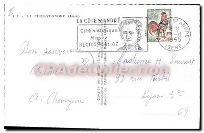 La Côte-St-André — Ogólny widok — Halle, Stara Fontanna, Zamek Louis-XI, Statua Hector Berlioz — Wydawca: X. Louis — Rewers