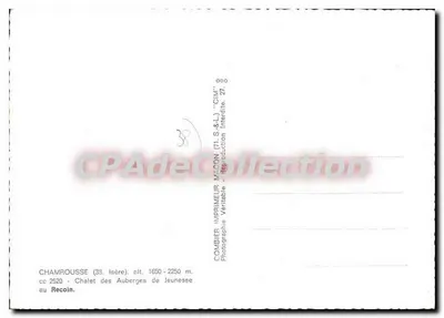 Chamrousse — Chalet das Auberges de Jeunesse — Imprimeur Maccon — Verso