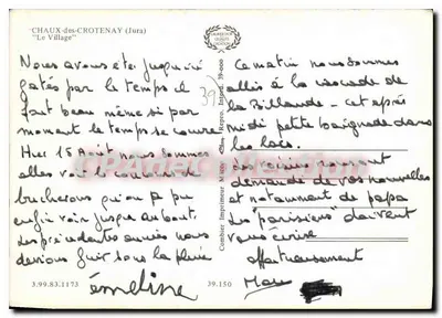 Chaux-des-Crotenay (Jura) — 'Le Village' — Imprimeur Combier — Verso