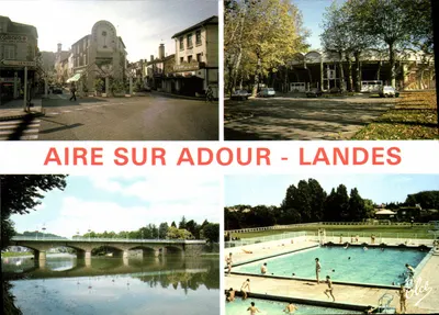 Aire-sur-Adour - Landes — vista do centro da cidade, do ponte, da piscina e do hotel — Editor Élèce