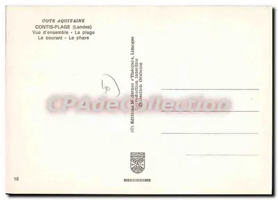 Contis-Plage — vista geral e farol — Editions Modernes Théojac, Limoges — Verso