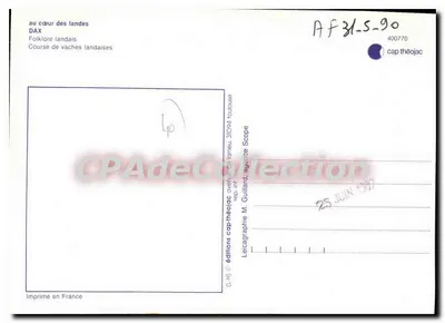 Corrida de vacas landeiras — DAX — éditions cap théojac — Verso