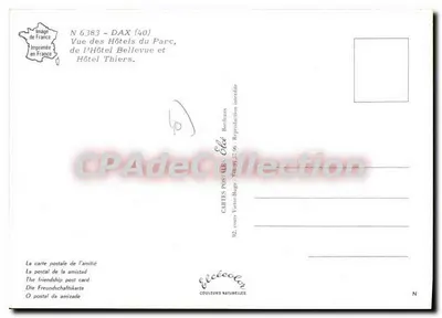 Hôtel Bellevue — Dax (40) — Wydawca: Cartes Postales Imprimées en France — Rewers