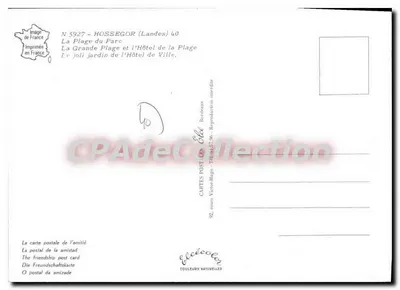 Hossegor — vista panorâmica com praia, hotel e floresta — editor Pasquier, n° 5927 — Verso