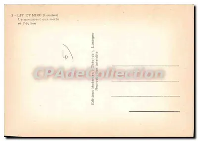 Lit-et-Mixe (Landes) — O monumento aos mortos e a igreja — Éditions Modernes « Théojac » — Verso