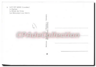 Lit-et-Mixe — Igreja, Prefeitura, Monumento aos Mortos — Éditions Modernes « Théâtre » — Verso