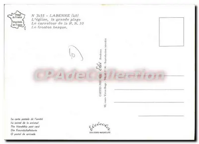 Labenne - Océan — vista da igreja, praia e cruzamento — Editora Elécéca, n° 3455 — Verso