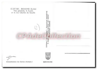 Roanne (Loire) — Ogólny widok, Liceum i ulica Charles de Gaulle — Wydawnictwo 'La Géographe' Hachette — Rewers