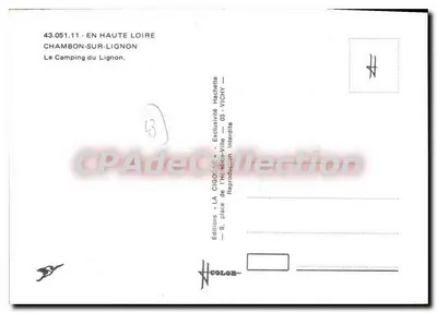 Camping Lignon — Chambon-sur-Lignon — Wydawnictwo « LA CIGOGNE » — Rewers