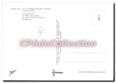 Le Chambon-sur-Lignon — ogólne widok, most, pociąg i rada miasta — Wydawnictwo 'La Cigogne', Vichy — Rewers