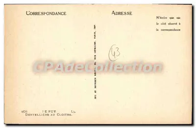 Kobieta siedząca w klosterze — Le Puy — Dentellière, n°43 — Rewers