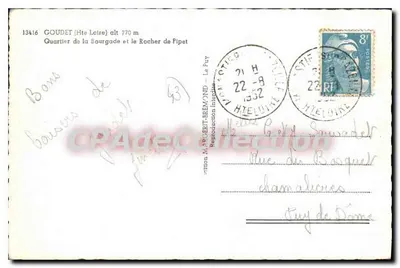 GoudeT (Alta Loire) — Bairro da Bourgade e o Rocher de Pipet — Edição M. ROBERT-BREMOND — Verso