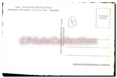 Tipos de Auvergne e do Velay — Montanheiro, Jogador de Vielle, Dentelheira — Sittion Margent-Brémont — Verso