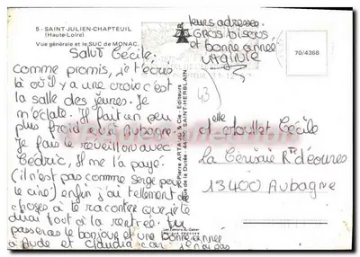 Saint-Julien-Chapteuil — Vista geral e o SUC de Monac — Editores Pierre Artaud & Cie — Verso