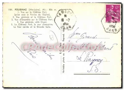Polignac (Hte-Loire) — Castelo Forte — editor E.C. Paris, n° 1581 — Verso