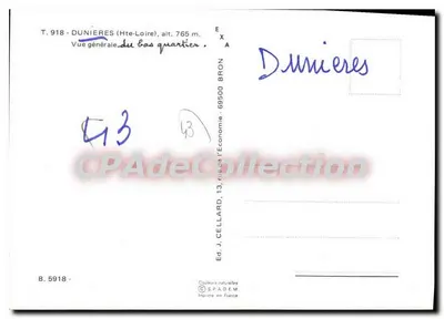 Dunieres (Haute-Loire) — vista geral do baixo bairro — Ed. J. Cellard, S.P.A.D.E.M. — Verso