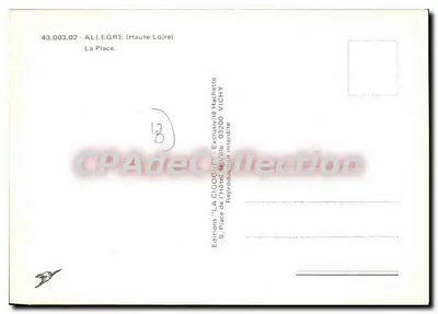 Allegre (Haute-Loire) — Plac — Wydawnictwo 'LA CIGOGNE', Vichy — Rewers