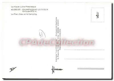 Lago da Cigogne — Plano d'água e camping — Edições 'LA CIGOGNE', Vichy — Verso