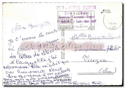 Figeac — A Célé e o Ponte, O Hotel da Moeda (século XIV), A Casa de Sisteron, Os Quais e o Jardim Público, A Praia de Prentgarde — Editor Cyriaque Figeac, Número de série 1956 — Verso