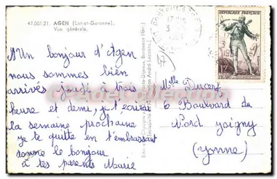 Agen (Lot-et-Garonne) — vista geral — Edição La Cigogne, n° 47.001.21 — Verso