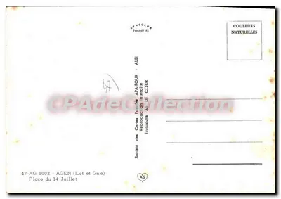 Agen — Place du 14 Juillet — Société des Cartes Postales APA-POUX — Rewers