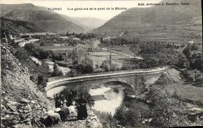 Florac - Vista geral e o ponte da Bécède — Edit. Artistique L. Rouvière, Tabac