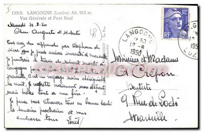 Langogne (Lozère) — Vista Geral e Ponte Nova — Editor EINO — Verso