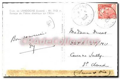 Environs de Langogne (Lozère) — Barragem da usina elétrica no Allier — editor Cail Baudray — Verso