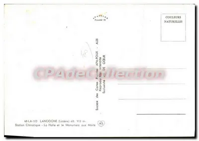 A Halle e o Monumento aos Mortos — Lancogne (Lozère) — Société des Cartes Postales AFA-POUX — Verso