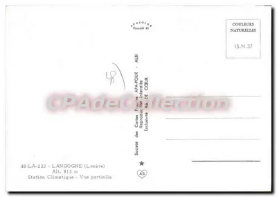 Langogne — Vista parcial — Sociedade das Cartas Postais AFA-POUX — Verso