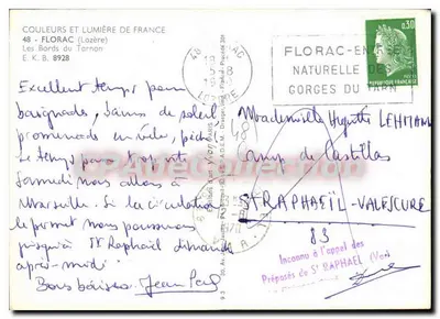 Florac-Entrée das Gorges do Tarn — vista do vilarejo e da montanha — editor E.K.B. n°8928 — Verso