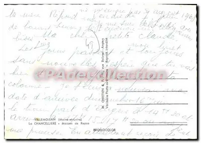 A Chanceler — Casa de Repouso — M. Chretien & Fils, Angers — Verso