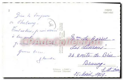 Cherbourg — Vista geral, Estátua de Napoleão, Montanha do Roule, O Porto, "Les Andes" atracando no Cais — Editor ARTAUD Frères et Fils, NANTES — Verso