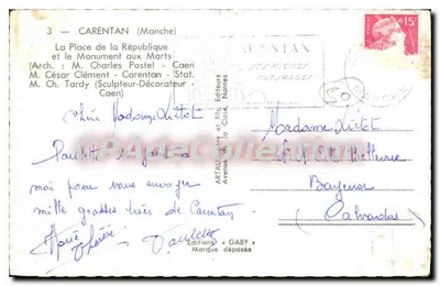Carentan — Praça da República e o Monumento aos Mortos — Edições Gaby — Verso