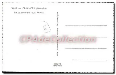 Créances (Manche) — Monument aux Morts — Editor Goubey — Verso
