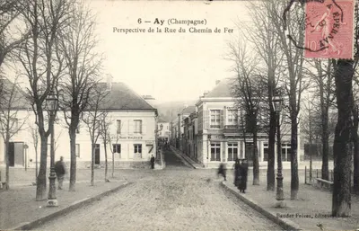 Ay (Champagne) — Perspectiva da Rue du Chemin de Fer — Baudet Frères, editor