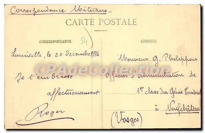 Proclama a la Población de Lunéville — General Goeringer, 20 Junio 1915 — Imprimeries Réunies de Nancy — Reverso