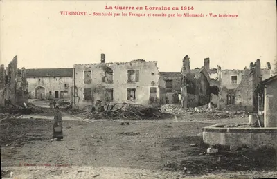 VITRIMONT — Vista interna das ruínas após bombardeios franceses e alemães em 1914 — Editor E. Bastien, litografia — Lunéville