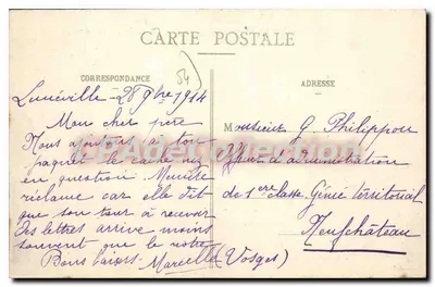 VITRIMONT — Vista interna das ruínas após bombardeios franceses e alemães em 1914 — Editor E. Bastien, litografia — Lunéville — Verso