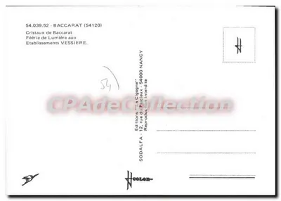 Cristallen van Baccarat — Vestiging Vessière — Uitgaven 'La Cigogne' Nancy — Achterkant
