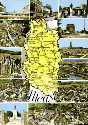 Meuse — Carte postal turística com mapa e fotos de locais — IMP. COMBIER (S.-et-L.)